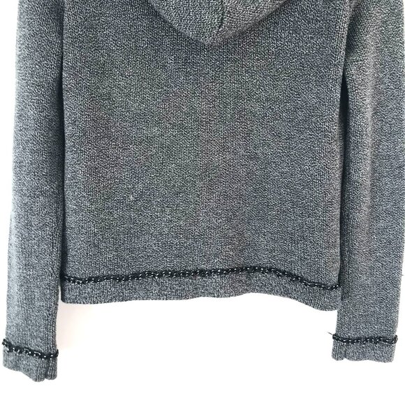 BCBG Cardigan hood women XS black/grey cotton chains pockets buttons Edgy Punk - Picture 10 of 11